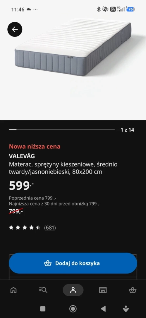 Materac valevåg 80x200 średnio twardy